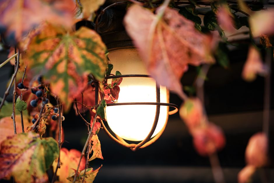 Modern terras verlicht voor nazomerse avonden.